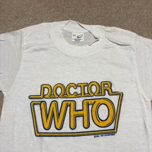 Vtg 1980 Doctor Who T-Shirt TV Promo Small White Sneakers USA Graphic 80s Tee